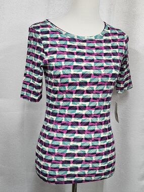 LuLaRoe Gigi XS Short Sleeve Shirt Geometric Tee Pink Teal Navy